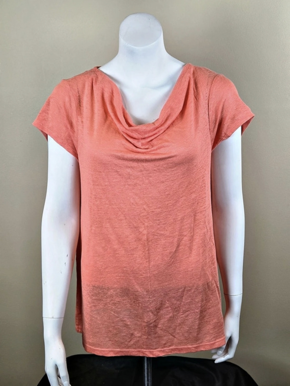 Halston Breathable 100% Linen Tunic Draped Cowl Neckline Short Sleeves Size XL